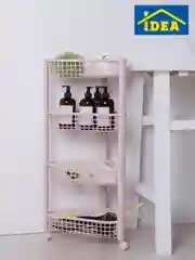 Розовый полка / этажерка угловая на колесах IDEA (4 секции)