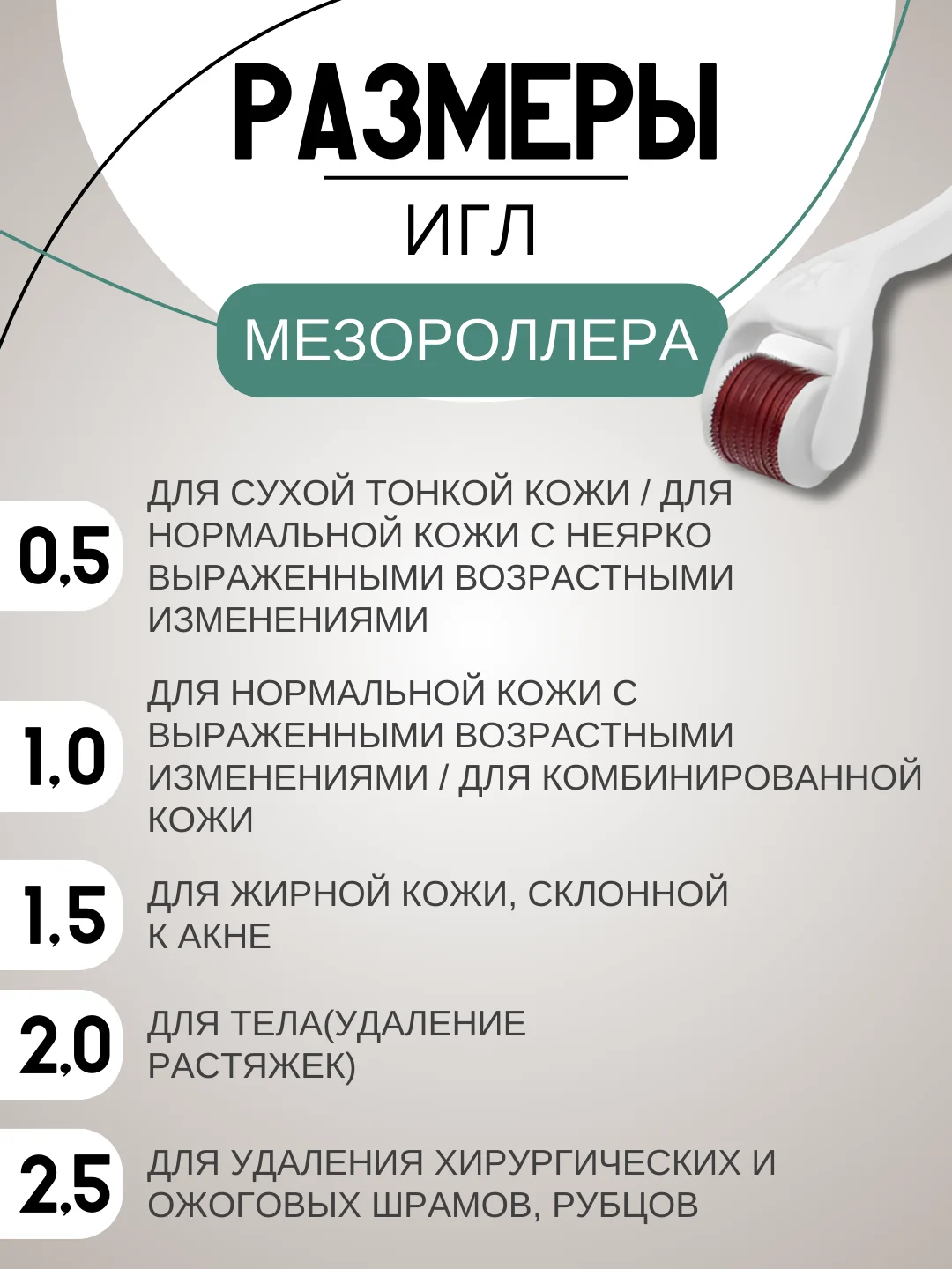 Белый массажер роликовый, мезороллер дермароллер, от морщин 540 иголок