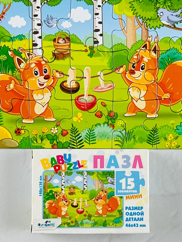 Мозаика пазл развивающая игра для малышей мини 15 зверушки лесные белочка белка домашние