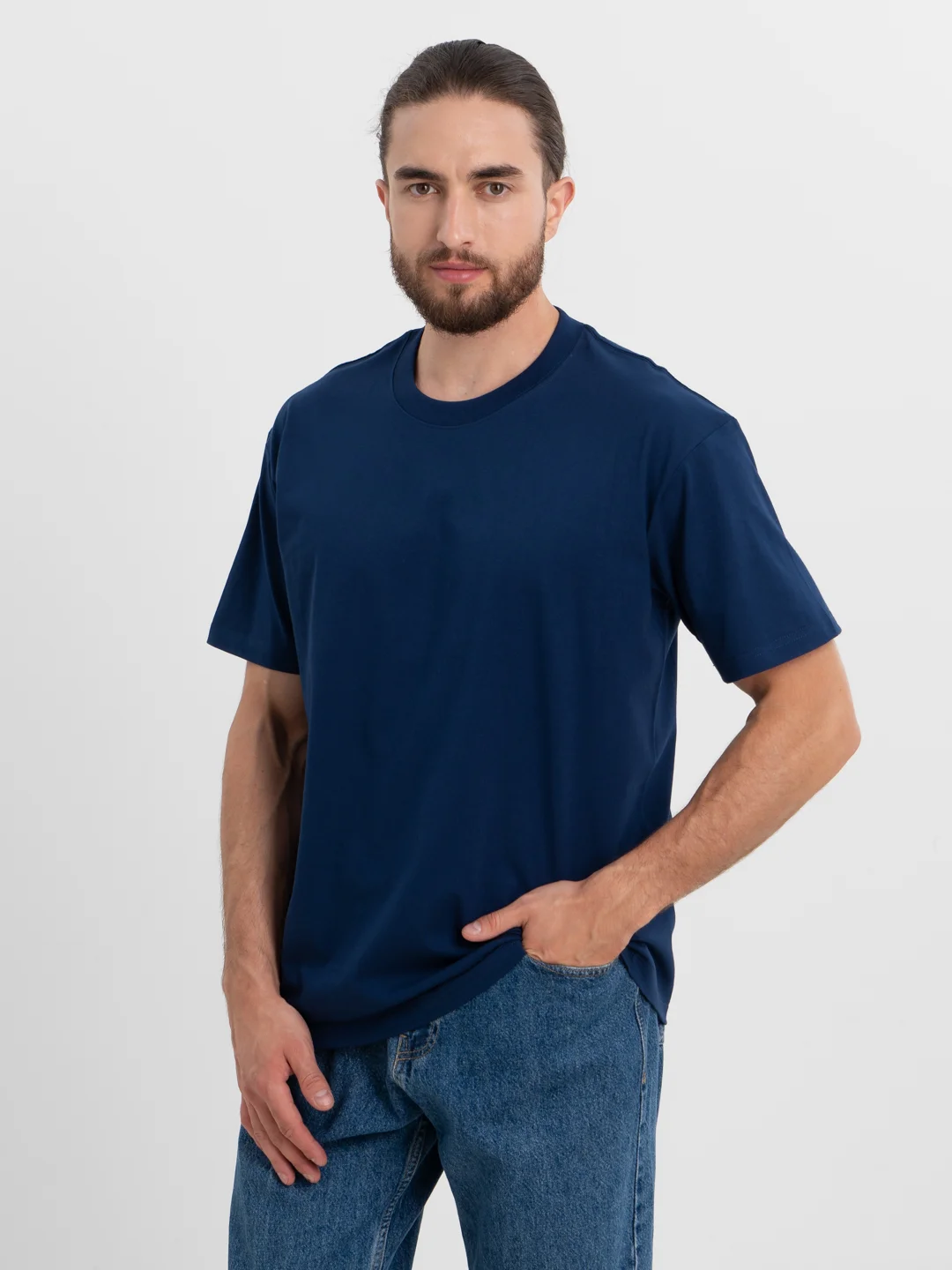 Синий футболка OVERSIZE унисекс однотонная из 100% хлопка