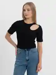 Черный футболка с вырезом женская