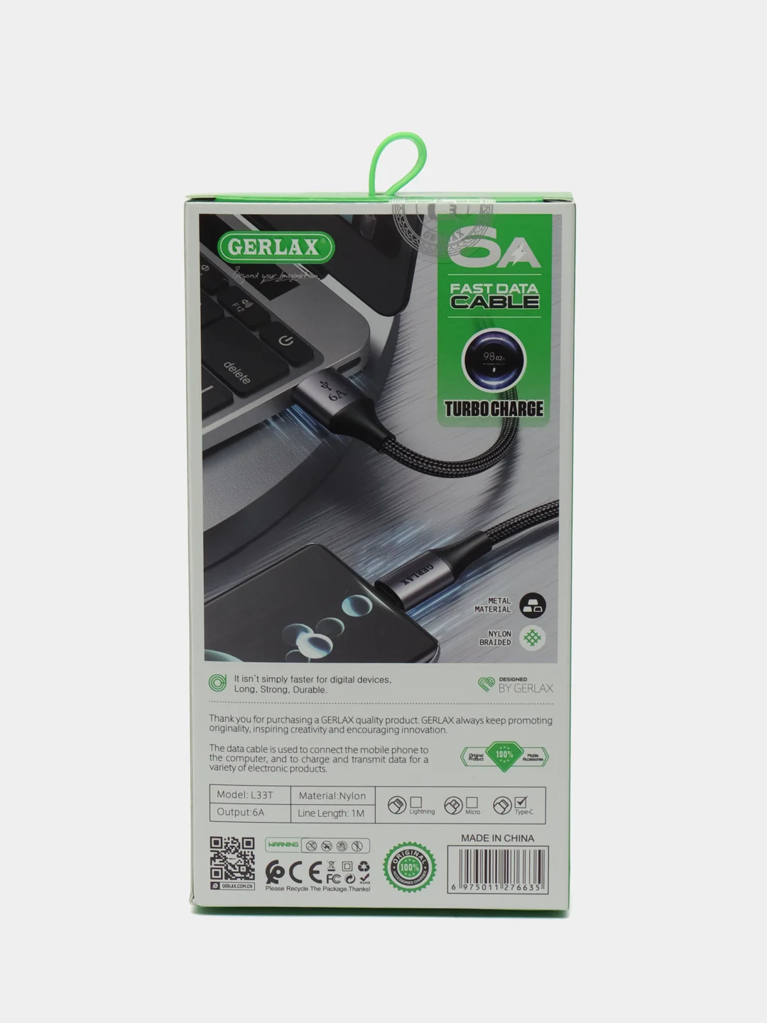 Черный кабель зарядный для быстрой зарядки плетеный 6 А Type-C USB зарядное устройство тайпси