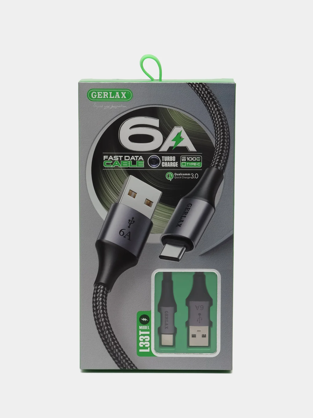 Черный кабель зарядный для быстрой зарядки плетеный 6 А Type-C USB зарядное устройство тайпси