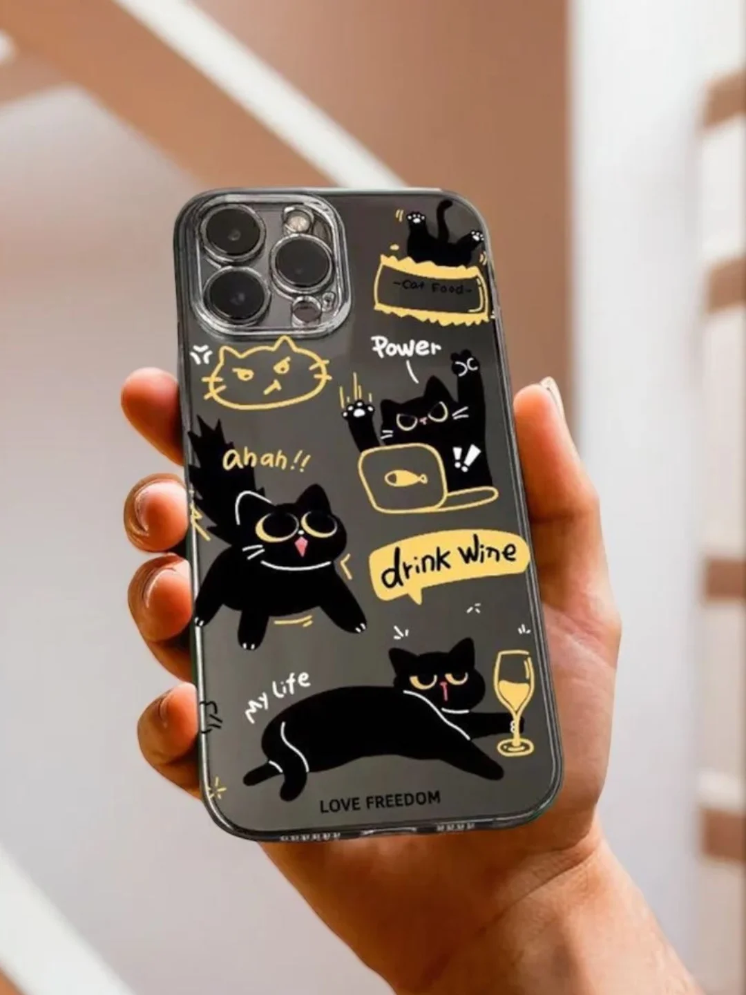 Черный чехол для iPhone 11 12 13 14 15 Pro Max 7 8 XR X XS Plus с принтом айфон прозрачный коты