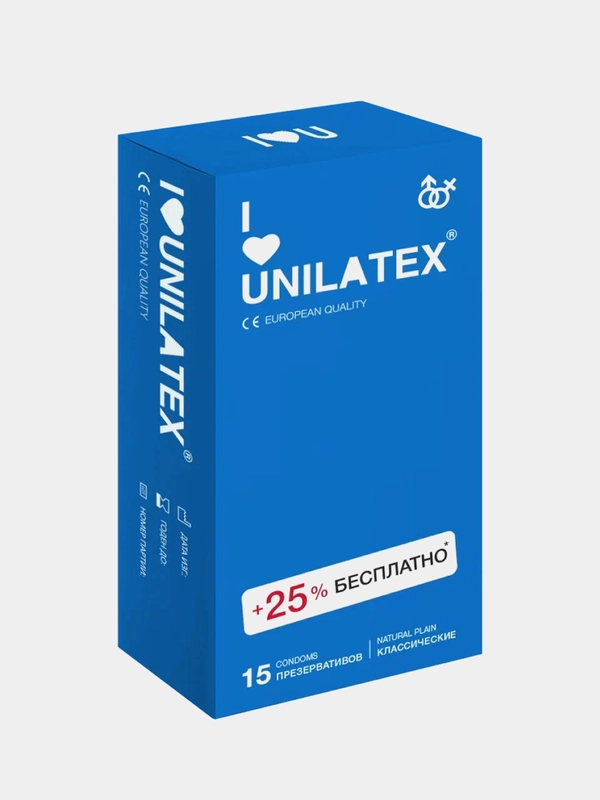 Презервативы UNILATEX Natural Plain, 12 штук + 3 штуки в подарок