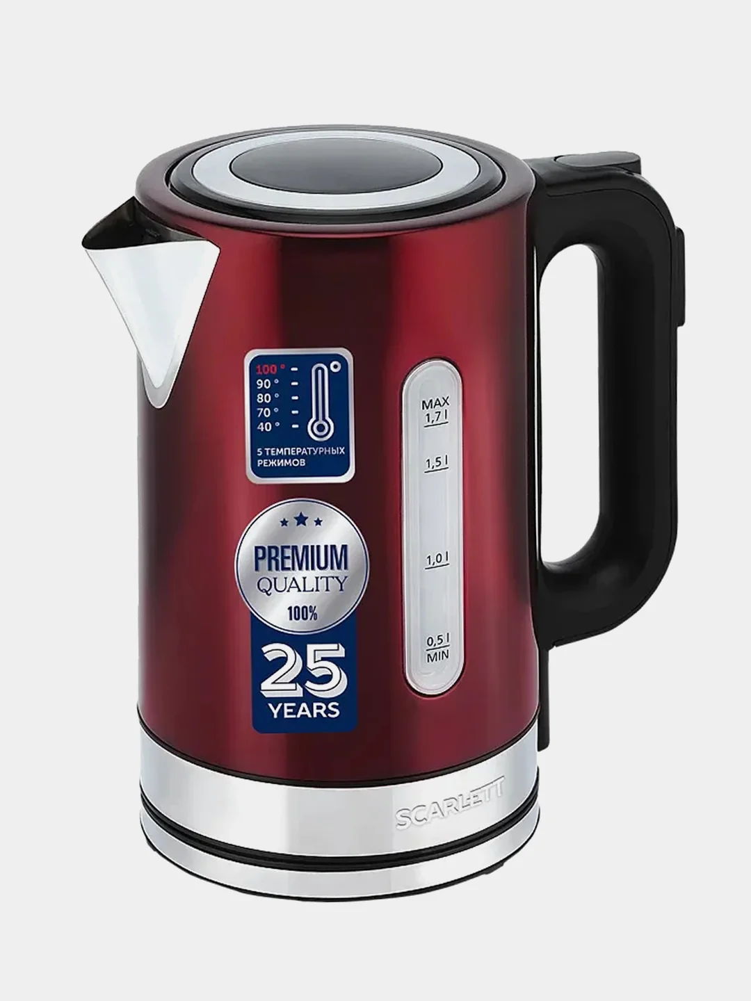 Электрический чайник SCARLETT SC-EK21S78, 2200 Вт, сталь, красный, 1,7 л