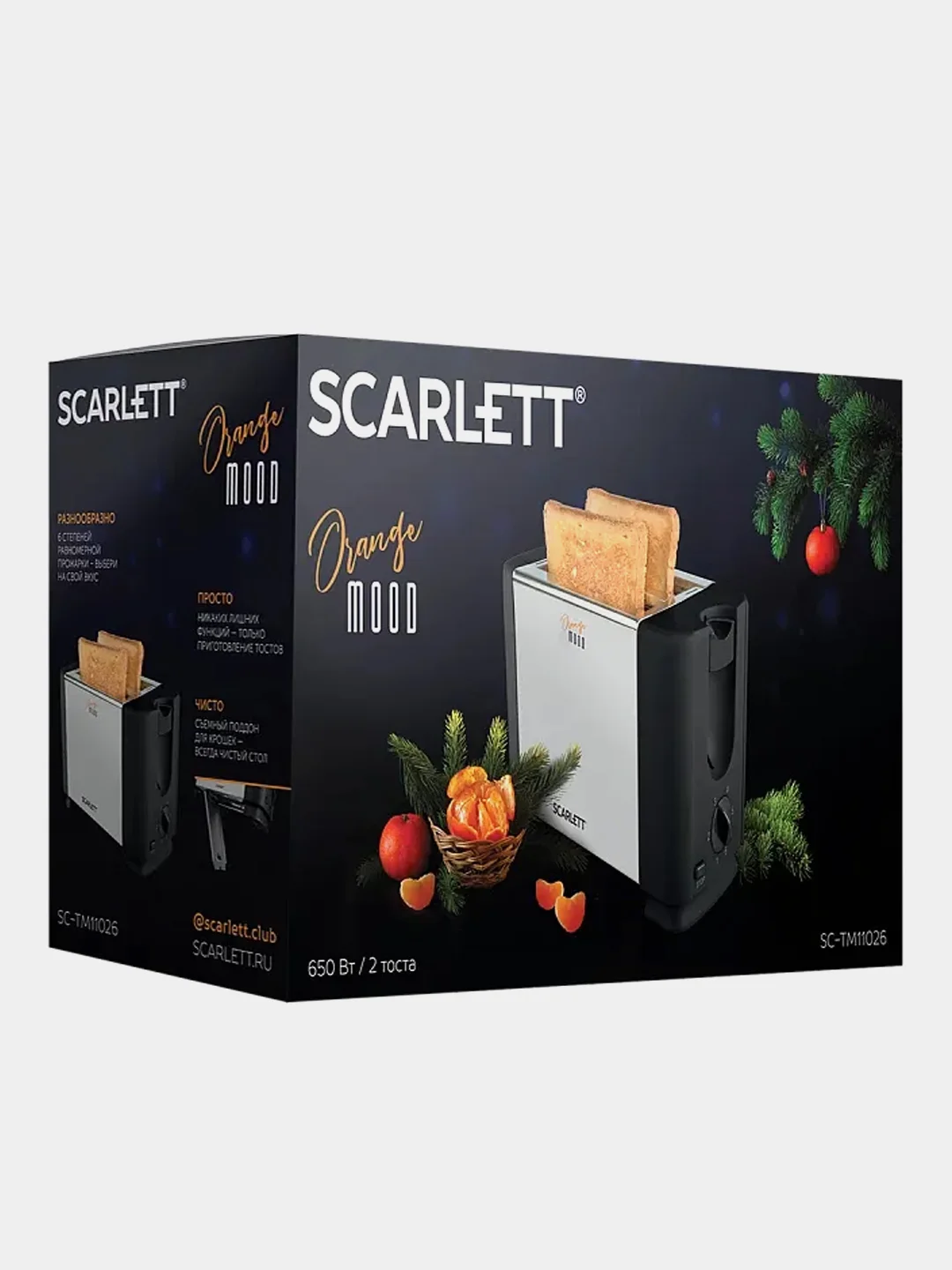 Тостер SCARLETT SC-TM11026, стальной корпус, черный, 650 Вт