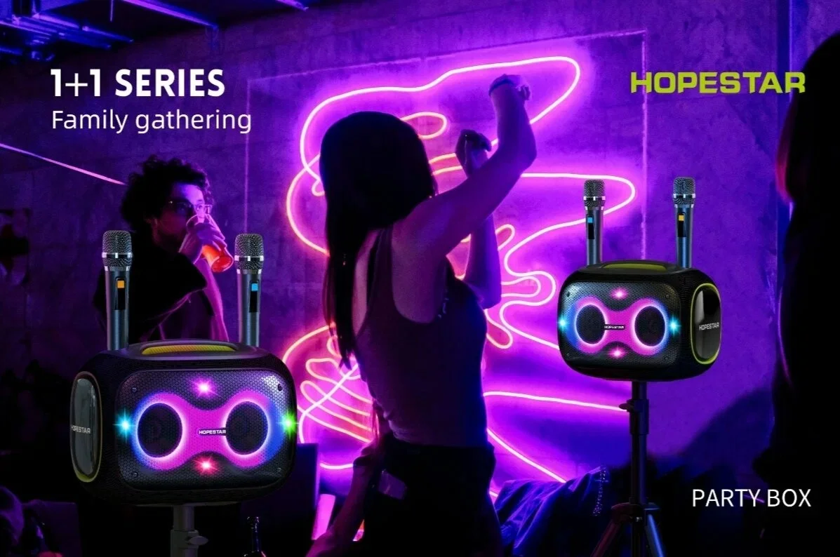 Портативная Bluetooth колонка HOPESTAR Party Box c двумя микрофонами и RGB подсветкой