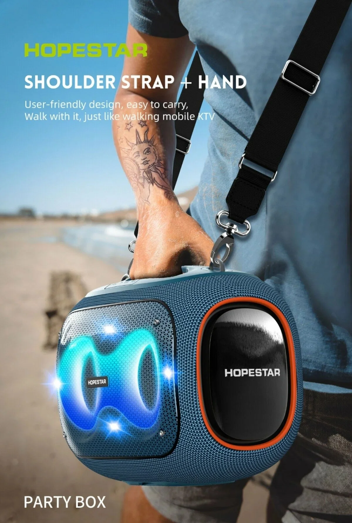Портативная Bluetooth колонка HOPESTAR Party Box c двумя микрофонами и RGB подсветкой