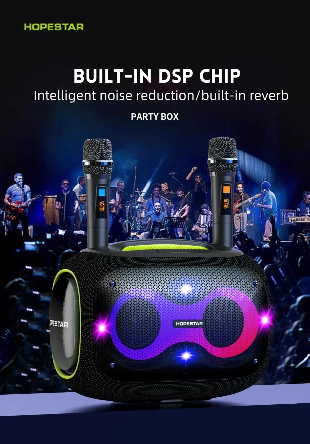 Портативная Bluetooth колонка HOPESTAR Party Box c двумя микрофонами и RGB подсветкой