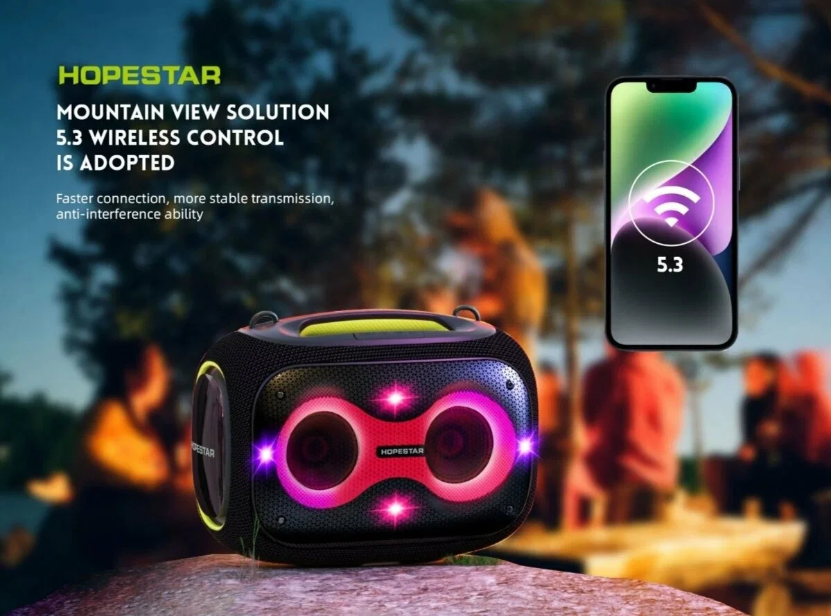 Портативная Bluetooth колонка HOPESTAR Party Box c двумя микрофонами и RGB подсветкой
