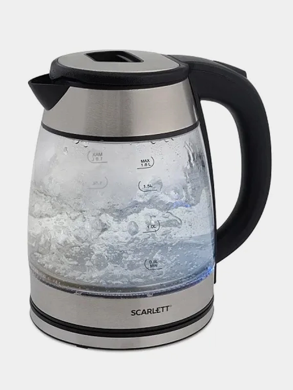 Электрический чайник SCARLETT SC-EK27G40, стекло, серебристый, 1,8 л, 1800 Вт