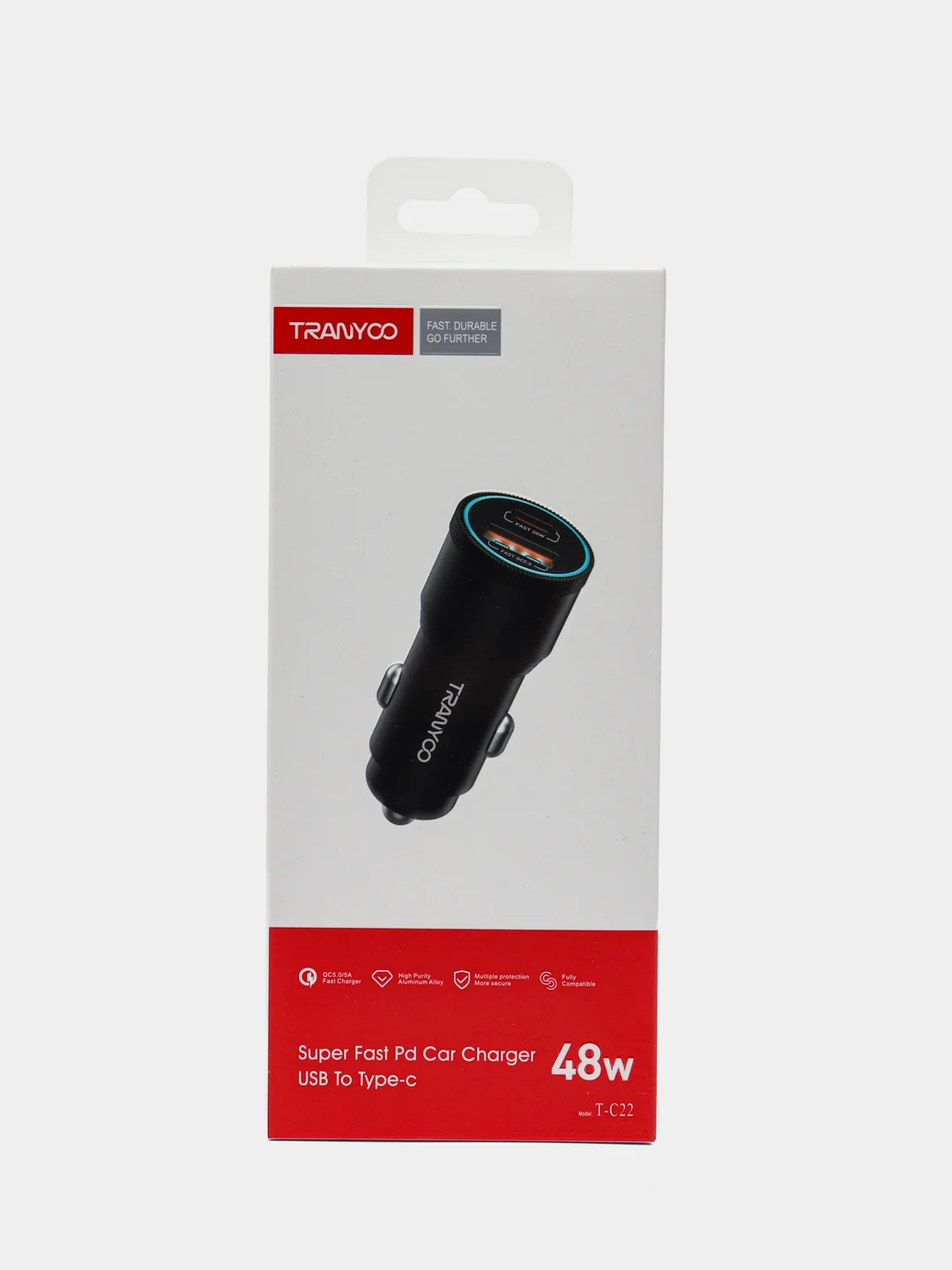 Автомобильное зарядное устройство TRANYOO USB + TYPE-C, поддержка быстрой зарядки, металл
