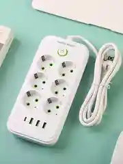 Белый сетевой фильтр- удлинитель с 6 розетками, 3 USB портами и 1 Type-C