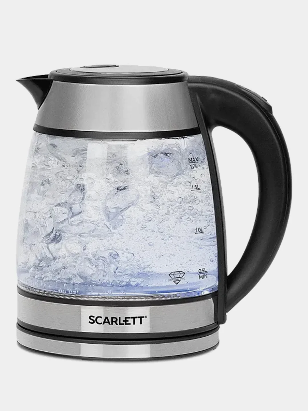 Электрический чайник SCARLETT SC-EK27G54, стекло, 1800 Вт, 1.7 л, серебристый/черный