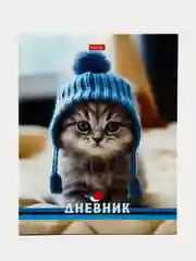 Дневник школьный для 1-11 классов "Котик в шапочке" твердая обложка, глянцевая ламинация