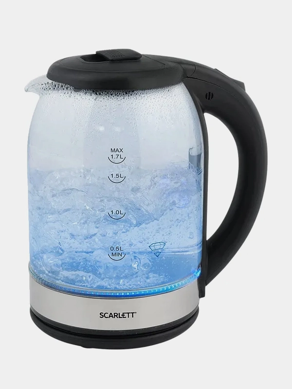 Электрический чайник SCARLETT SC-EK27G10, стекло, 1800 Вт, 1.7 л, серебристый