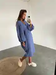 Индиго платье женское длинное оверсайз из муслина