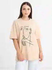 Бежевый футболка женская оверсайз удлиненная , с принтом, футболка oversize из хлопка