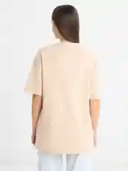 Бежевый футболка женская оверсайз удлиненная , с принтом, футболка oversize из хлопка