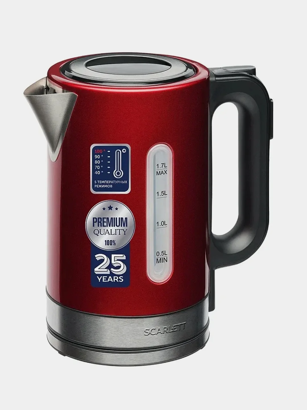 Электрический чайник SCARLETT SC-EK21S77, сталь, красный, 1.7 л, 2200 Вт
