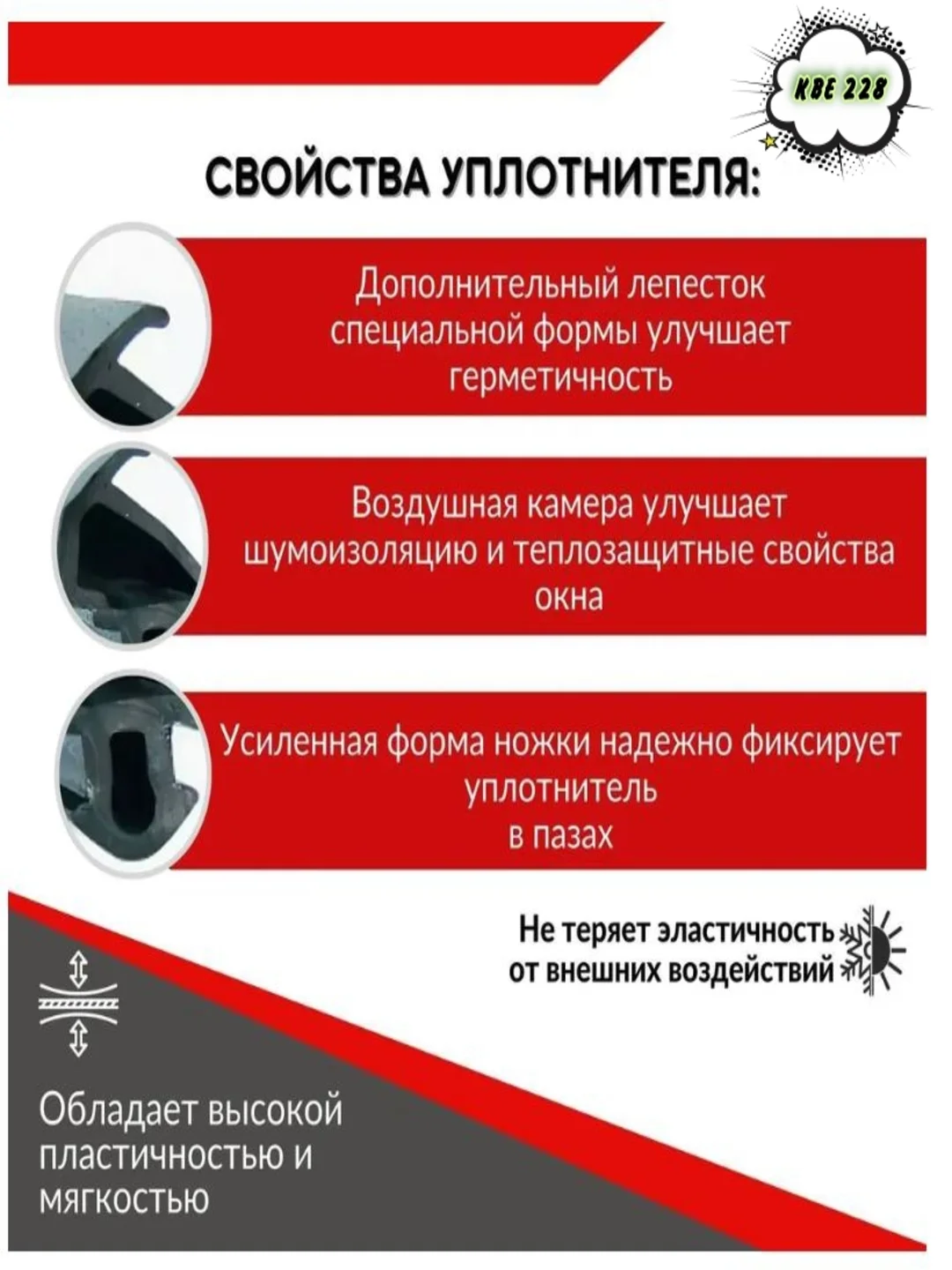 Черный уплотнитель для пластиковых окон и дверей, KBE228, черный, 10 метров