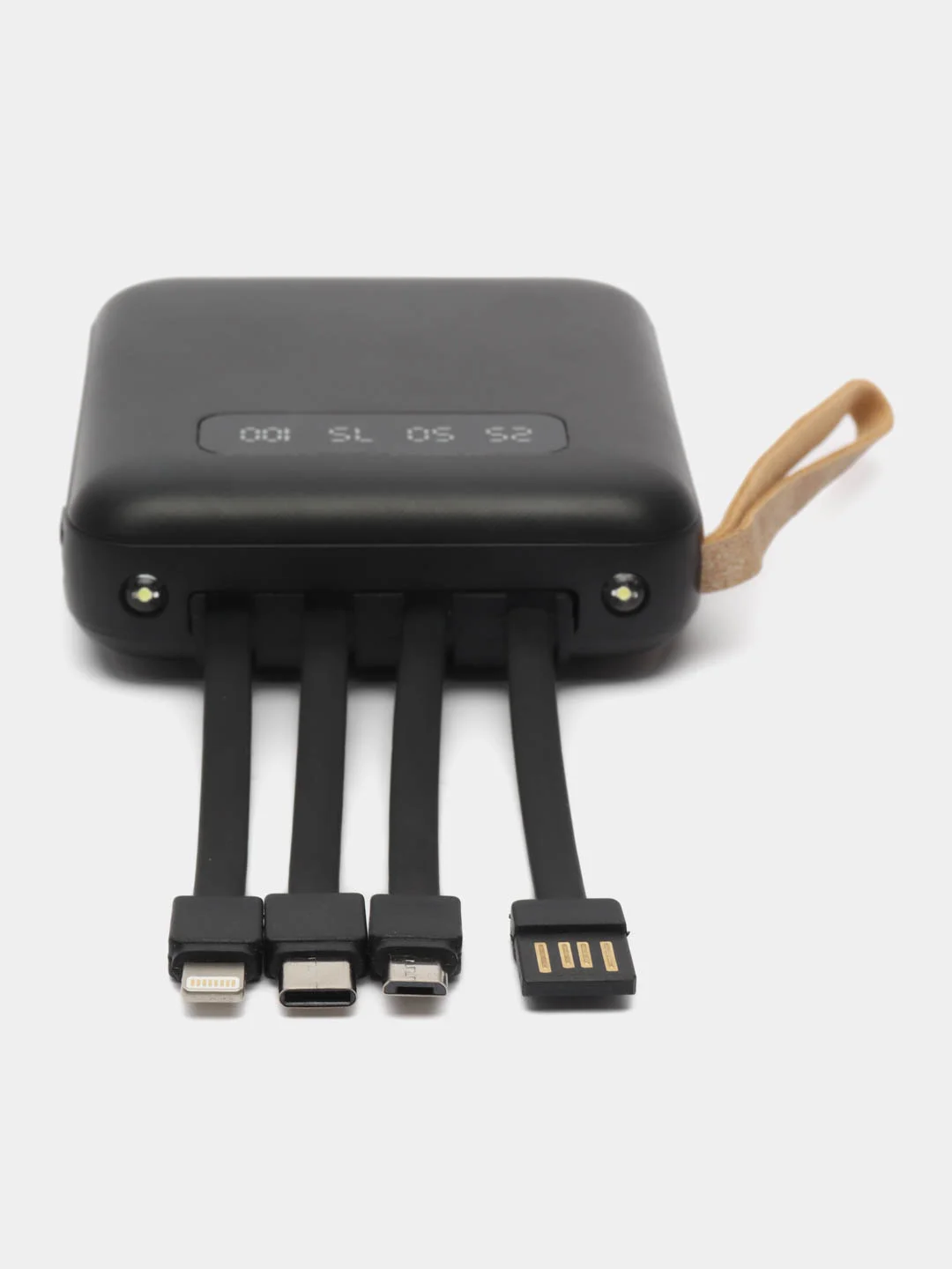 Угольный внешний аккумулятор с 4 встроенными кабелями, Lightning, Type-C, Power Bank, 10000 mAh