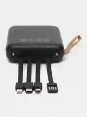 Угольный внешний аккумулятор с 4 встроенными кабелями, Lightning, Type-C, Power Bank, 10000 mAh