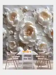 Серый фотообои 3D на стену флизелиновые "Пионы барельеф" 300х283 см, 8,49 м2, моющиеся виниловые