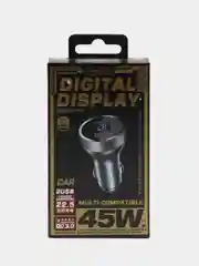 Автомобильное зарядное устройство в прикуриватель 2-USB, с дисплеем, быстрая зарядка, 45В