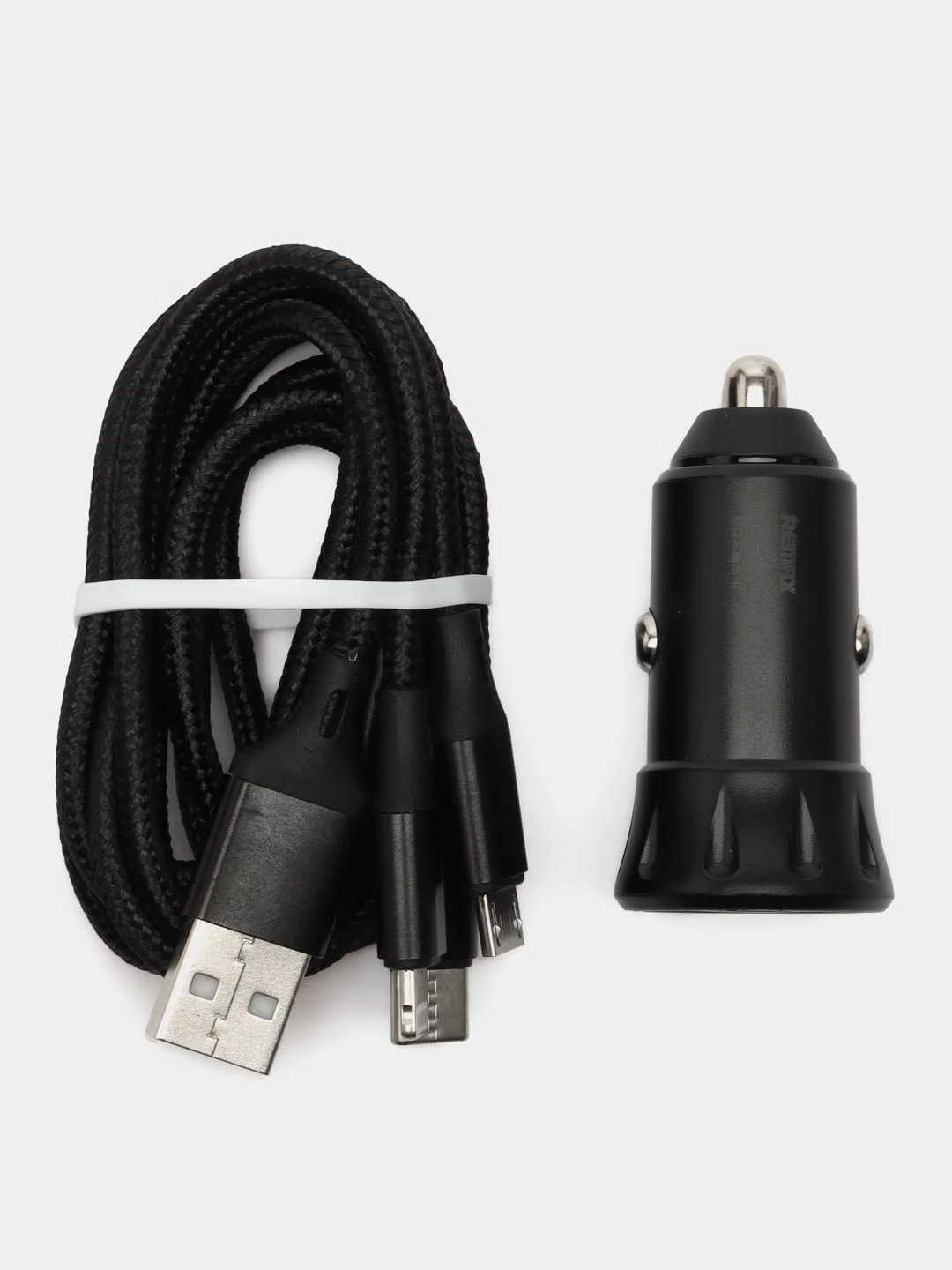 Автомобильное зарядное устройство в прикуриватель c кабелем  USB+USB, быстрая зарядка, 2.4А