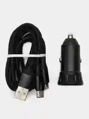 Автомобильное зарядное устройство в прикуриватель c кабелем  USB+USB, быстрая зарядка, 2.4А