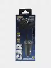 Автомобильное зарядное устройство в прикуриватель c кабелем  USB+USB, быстрая зарядка, 2.4А
