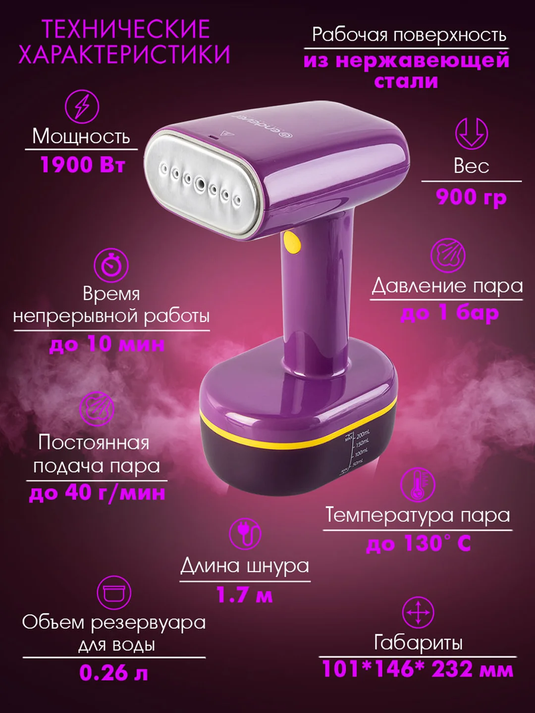 Универсальный ручной отпариватель ENDEVER ODYSSEY Q-458