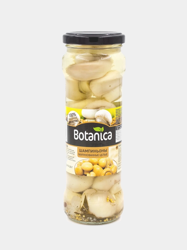 Грибы маринованные шампиньоны Botanica, целые, консервированные, 370 мл