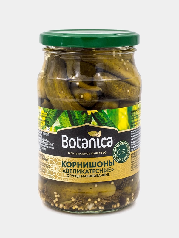 Огурцы корнишоны «Деликатесные» консервированные (3-6см) Botanica 720 мл