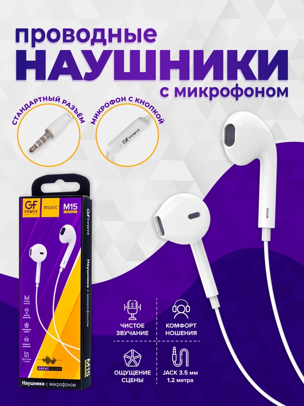 Наушники с микрофоном GFPoWeR M15, гарнитура