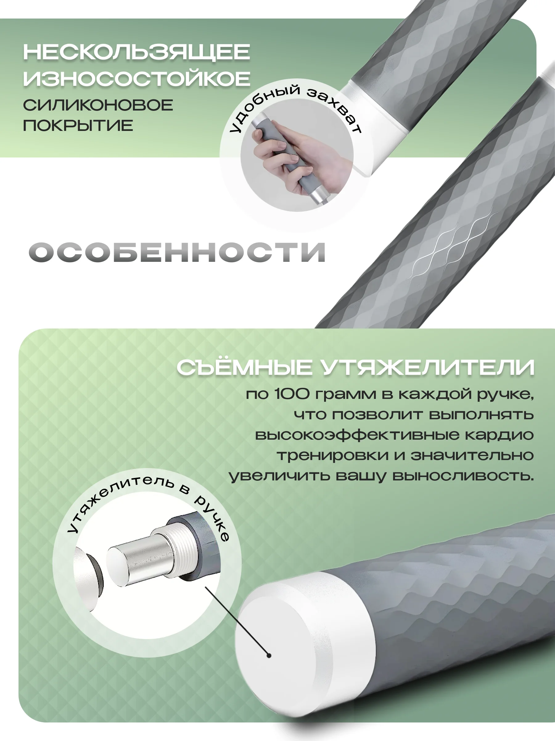 Скакалка, для фитнеса взрослая, PROIRON, скоростная, с утяжелителями, серая