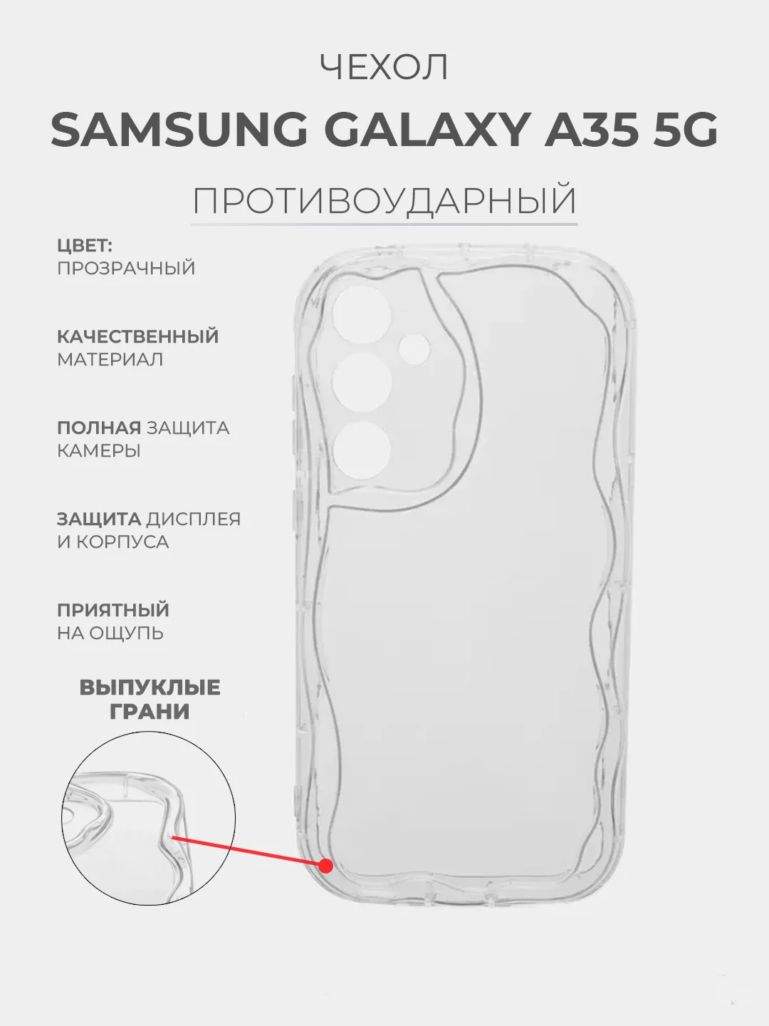 Прозрачный чехол для Samsung Galaxy A35 5G (Самсунг Галакси А35 5 Джи) прозрачный, противоударный