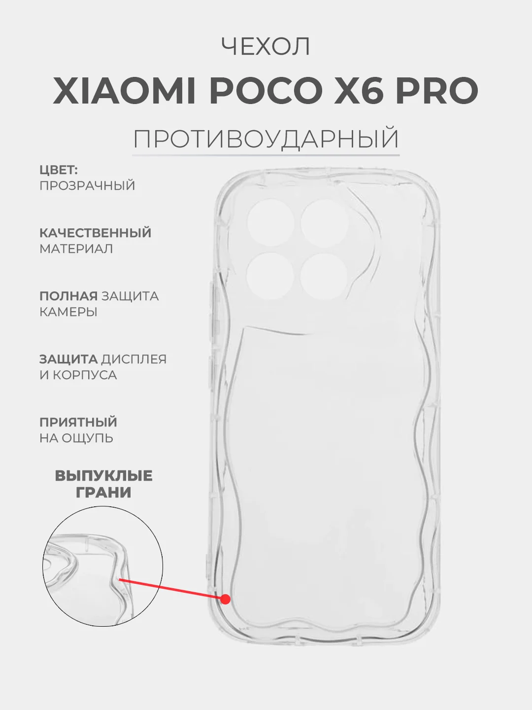 Прозрачный чехол для Xiaomi Poco X6 Pro (Поко Х6 Про) прозрачный , противоударный