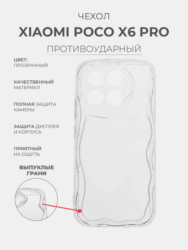 Чехол для Xiaomi Poco X6 Pro (Поко Х6 Про) прозрачный , противоударный