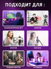 Черный конденсаторный компьютерный микрофон USB с RGB-подсветкой, проводной, настольный