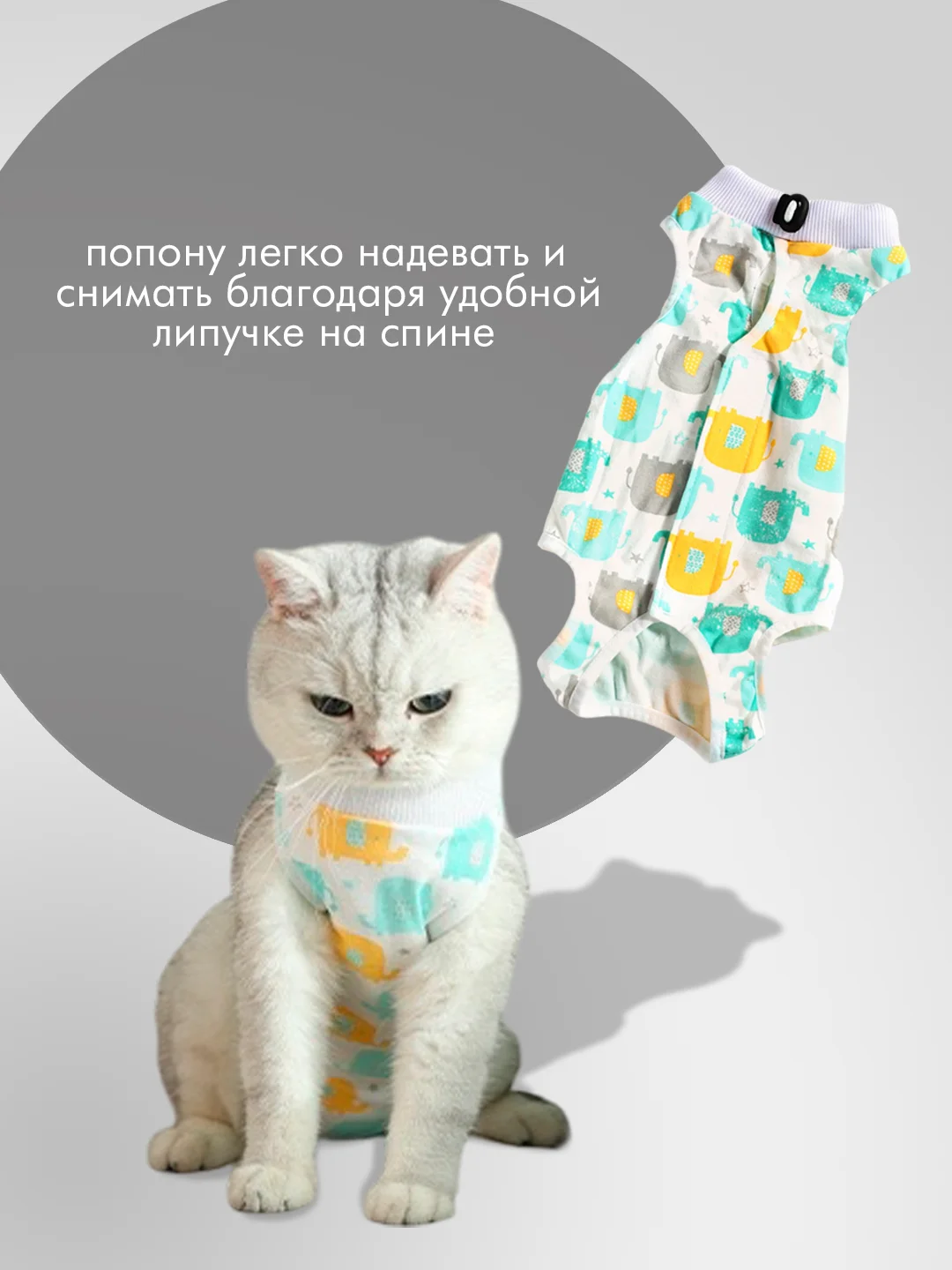 Слоновая кость попона для кошек и собак послеоперационная на липучке