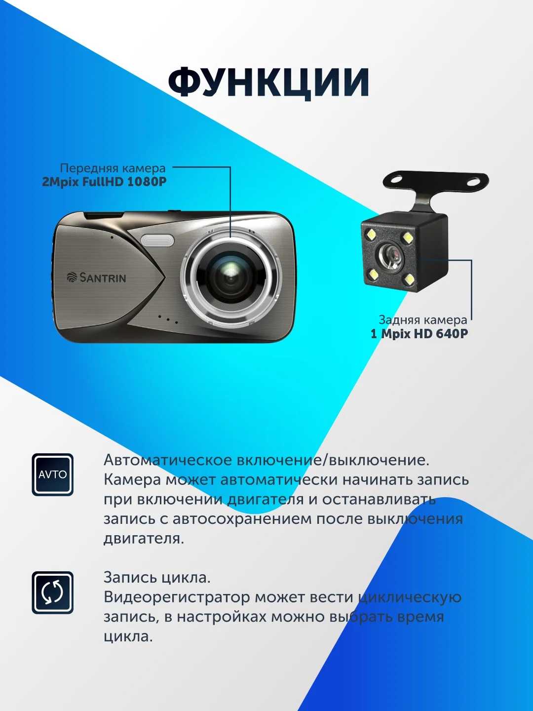 Видеорегистратор для автомобиля регистратор с камерой заднего вида 2 в 1 Full HD, 2 камеры