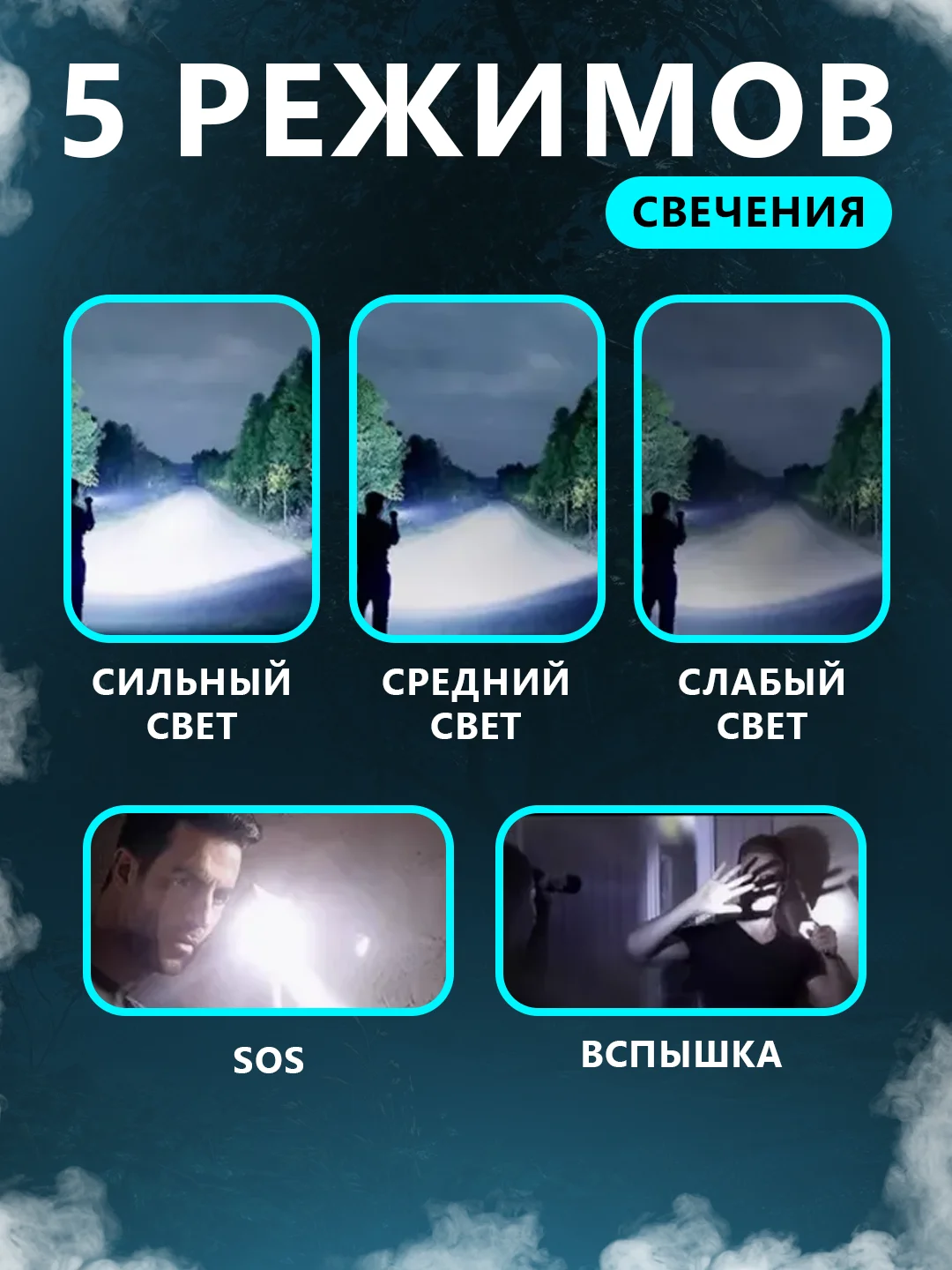Фонарик аккумуляторный, тактический, ручной, светодиодный