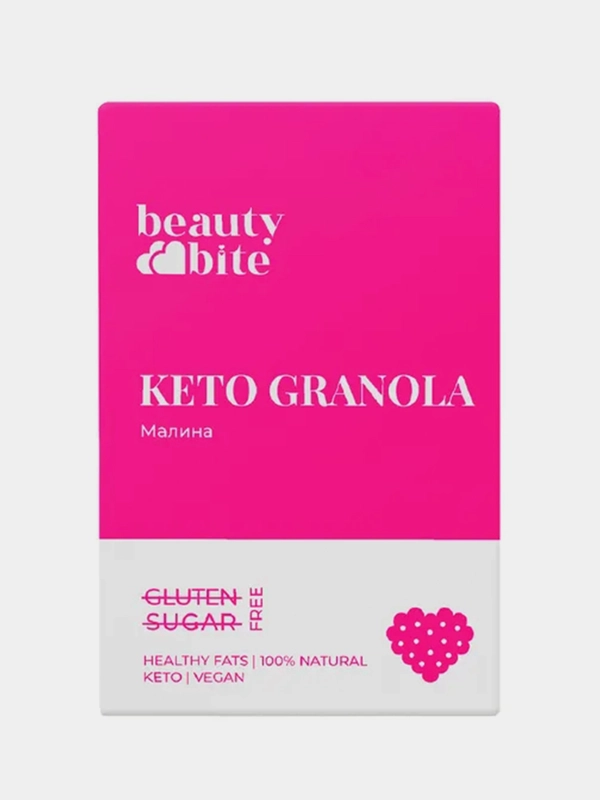 Кето-гранола Beauty Bite с малиной низкоуглеводная, без сахара, 125 г