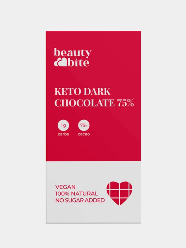 Шоколад Beauty Bite Keto, темный 75%, низкоуглеводный, без сахара, 20 г