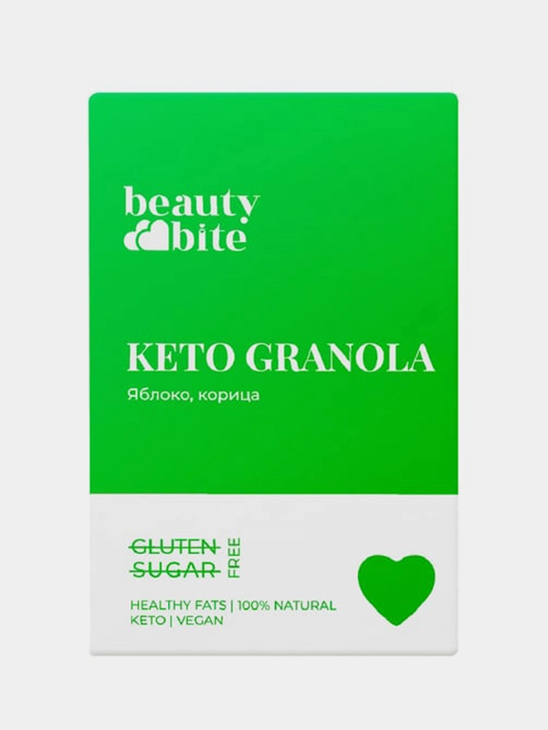 Кето-гранола Beauty Bite, низкоуглеводная, с яблоком и корицей, без сахара, 125 г
