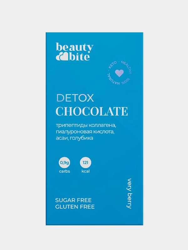 Шоколад Beauty Chocolate Detox с голубикой, низкоуглеводный, без сахара, без молока, 20 г