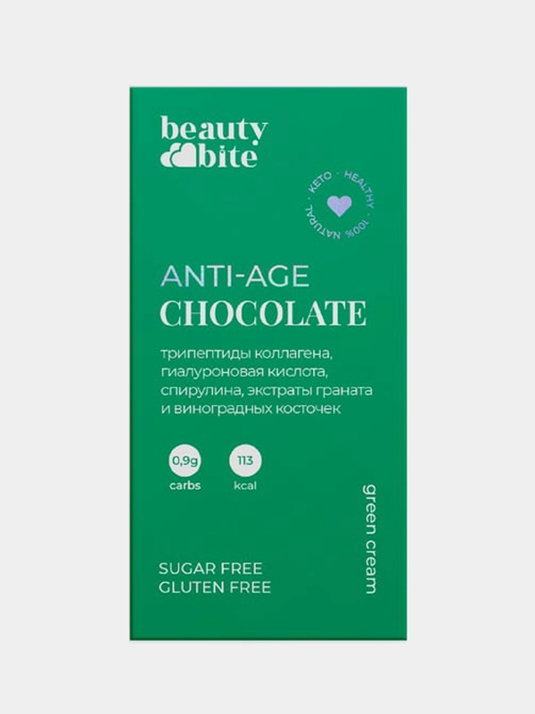 Шоколад Beauty Bite Chocolate Anti-Age, низкоуглеводный, без сахара, без молока, 20 г